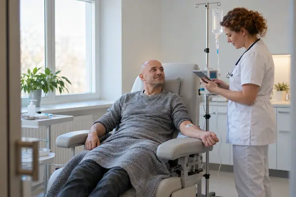 мужчине ставят капельницу